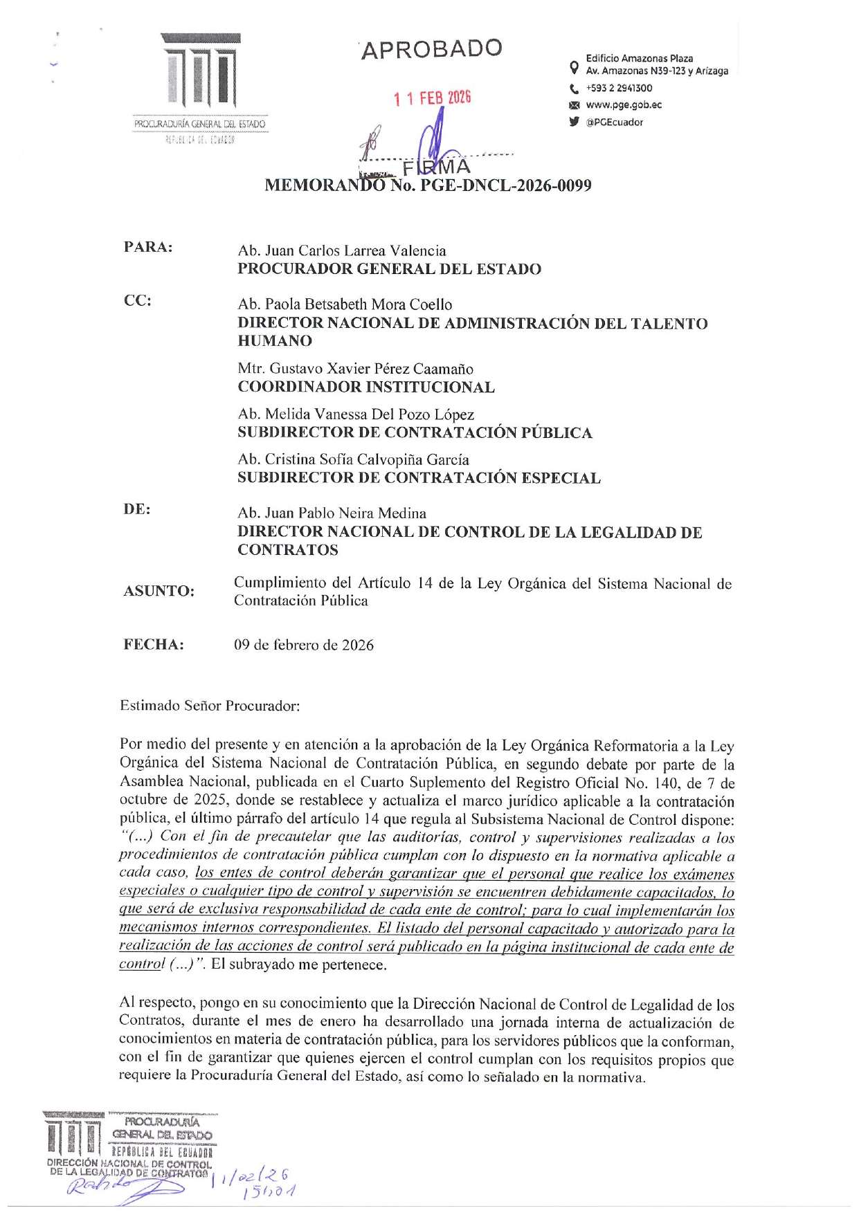 APROBACION CUMPLIMIENTO ART. 14 LOSNCP DNCLC FEB 2026 page 0001